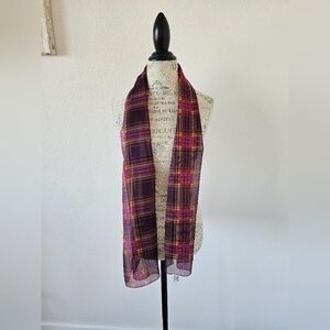 Accessory Street Purple Yellow Plaid Sheer Long Neck Scarf